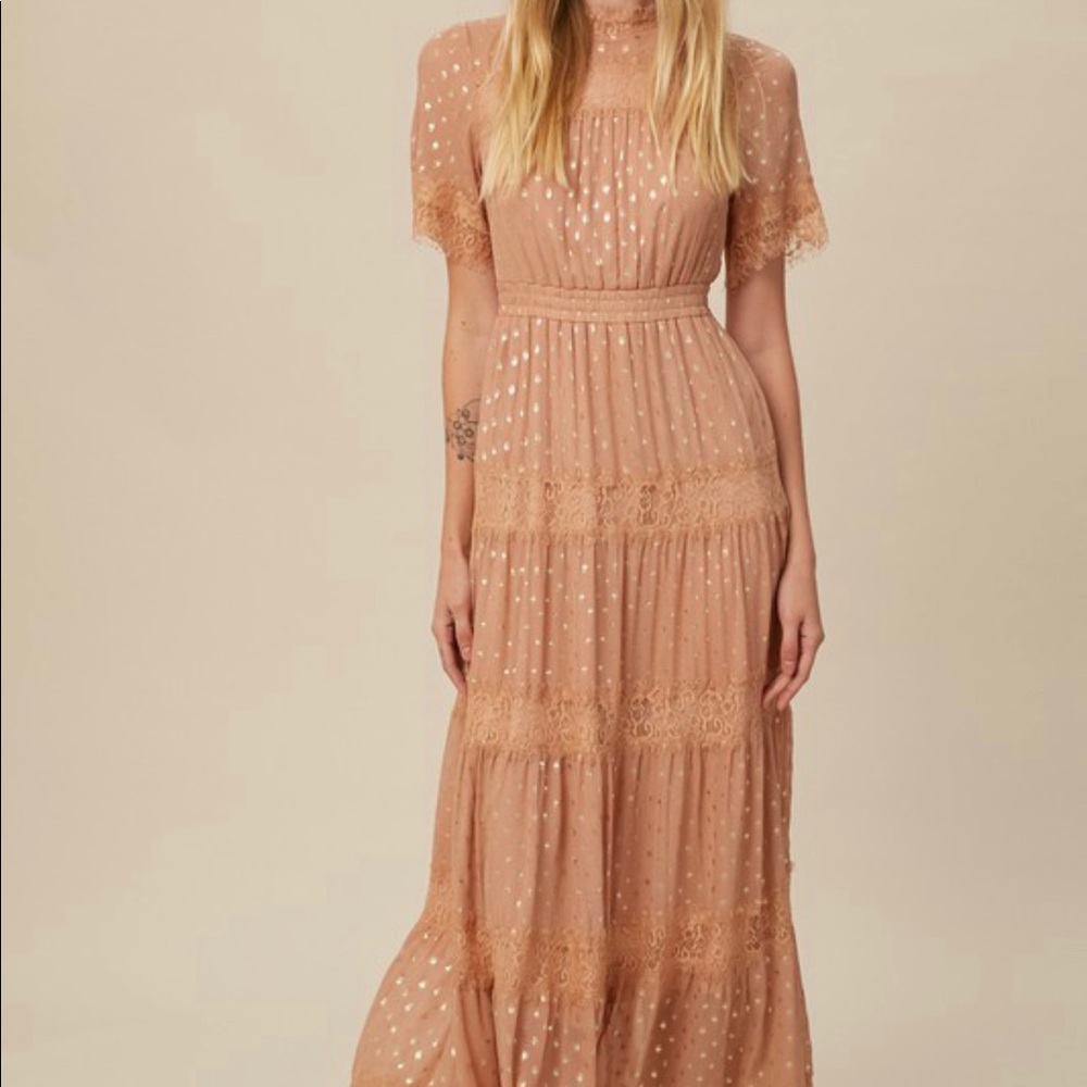 Boho Gold Polka Dot Chiffon Maxi Dress